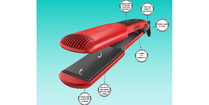 Havells HS4121 Wide plate temperature control hair Straightener (Red)